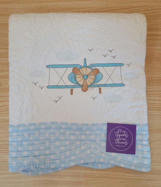 Baby Quilt-Bi-Plane (White/Blue)