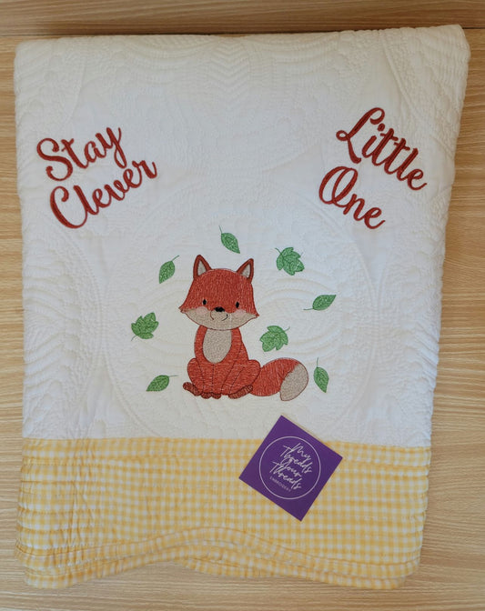 Baby Quilt-Clever Fox (White/Yellow)