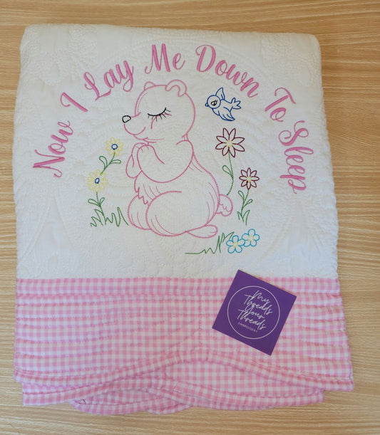 Baby Quilt-Lay Me Down (Pink Lettering)