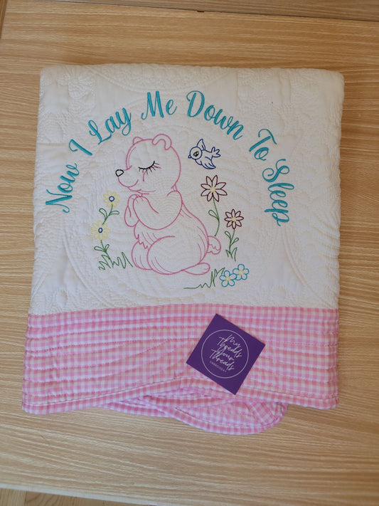 Baby Quilt-Lay Me Down (Teal Lettering)