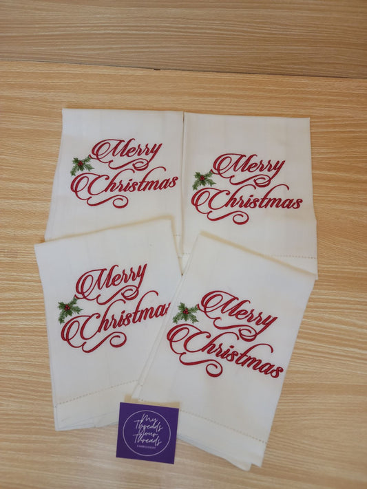 Linen Dinner Napkins-Merry Christmas (Center)