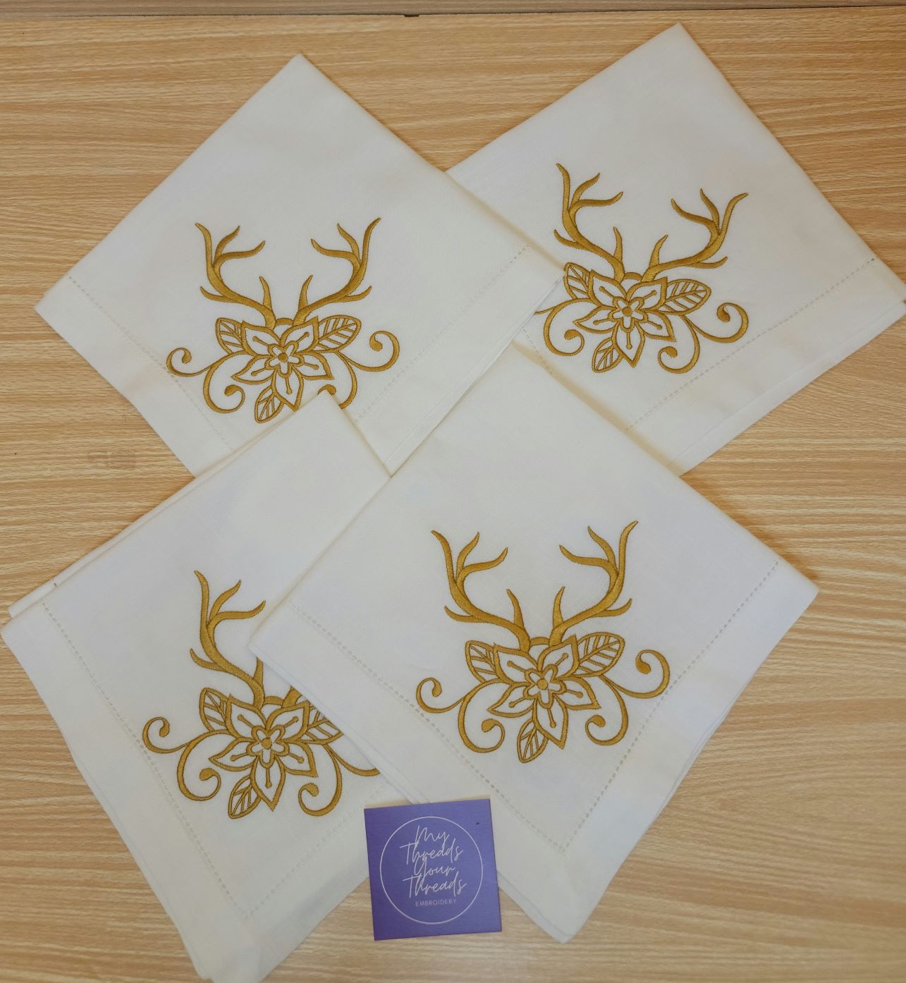 Linen Dinner Napkins-Ornate Antlers (Gold)