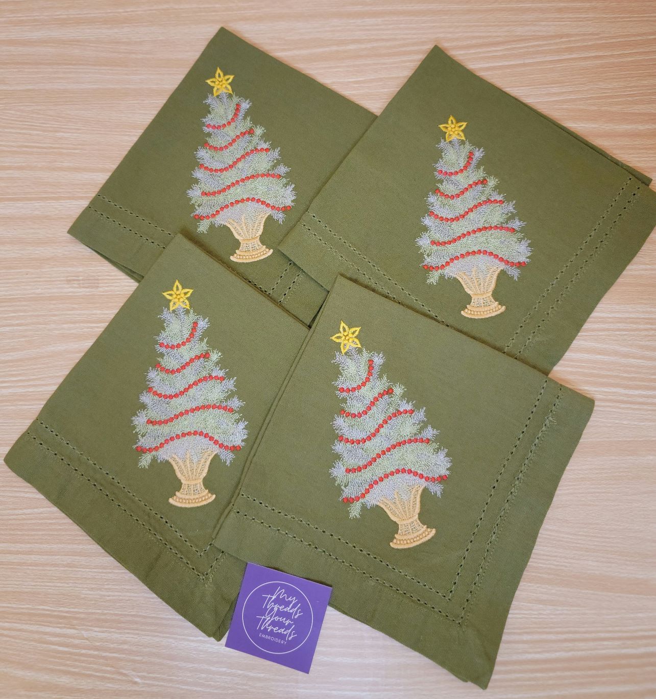 Cotton Dinner Napkins-Planted Holiday Tree