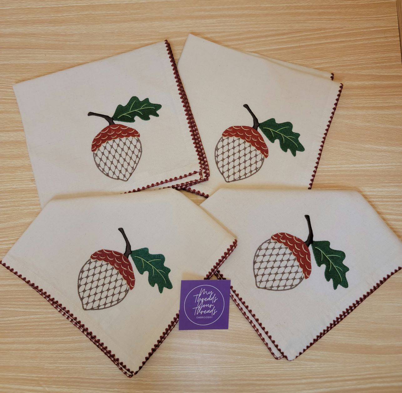 Cotton Dinner Napkins-Acorns